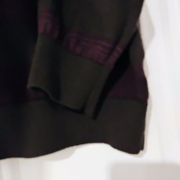 Calvin Klein Women's Sweater Crew Neck Merino Wool Stripe Soft Olive Eggplant L - Picture 7 of 11